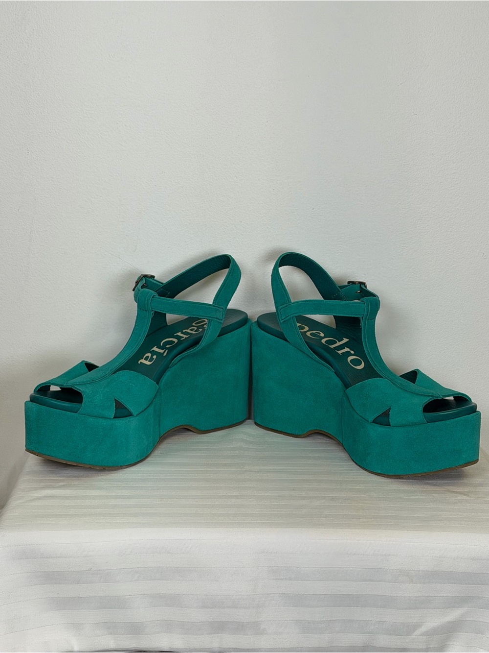 New! Pedro Garcia ‘Domiel’ Teal Suede Platform Wedge Sandal Womens Size 9.5/39.5 - Picture 6 of 11